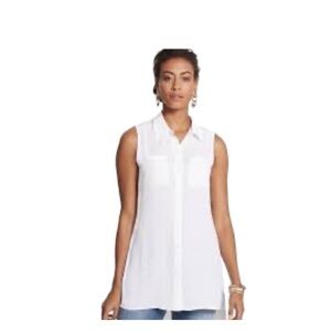 Chicos White Button Up Semi Sheer Tunic CoverUp Chicos size 1 or Regular size 8